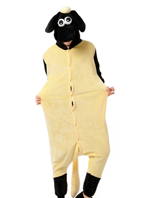 Fashion Yellow+black Sheep Shape Decorated Simple Nightgown