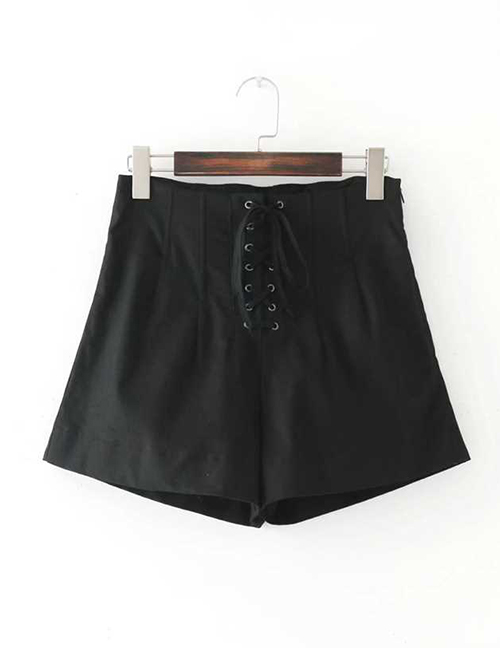 Fashion Black Bowknot Decorated Pure Color High Waist Shorts