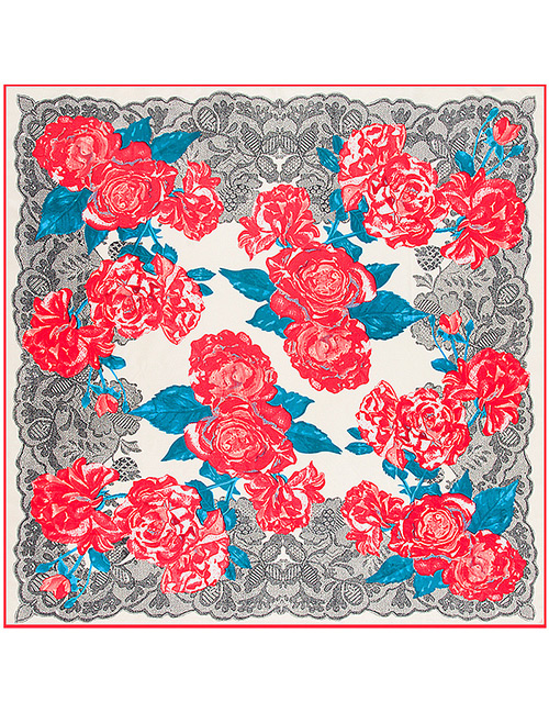 Fashion Red Flower Pattern Decorated Simple Scarf