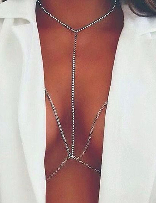Fashion Silver Color Diamond Decorated Simple Body Chain