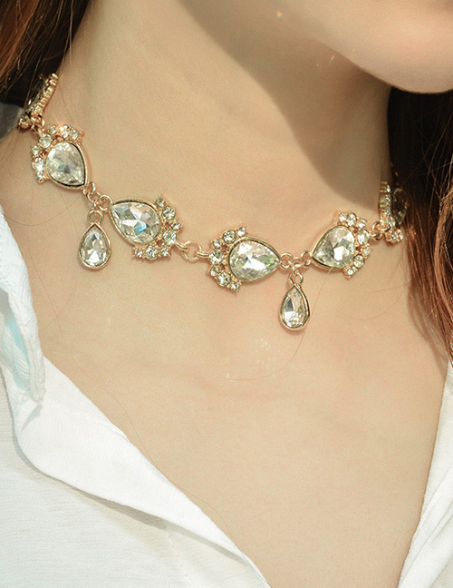 Fashion Gold Color Water Drop Shape Decorated Simple Necklace