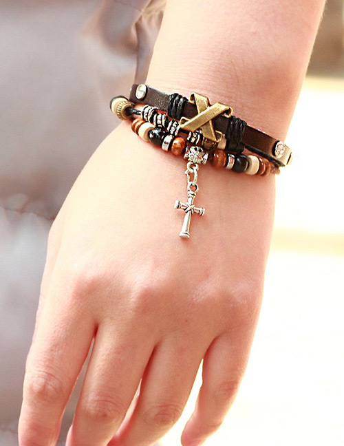 Fashion Coffee Cross Shape Decorated Simple Bracelet