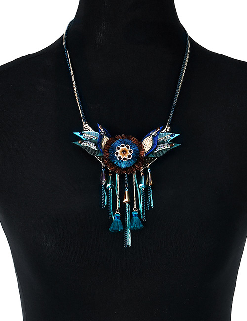 Fashion Blue Tassel Decorated Leaf Shape Simple Necklace