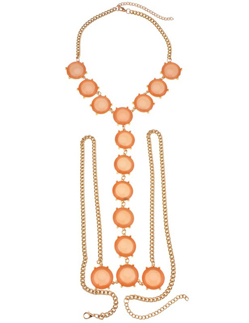 Fashion Light Orange Round Shape Decorated Simple Body Chain