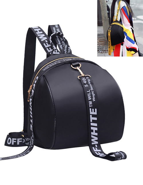Fashion Black Colored Ribbon Decorated Simple Backpack