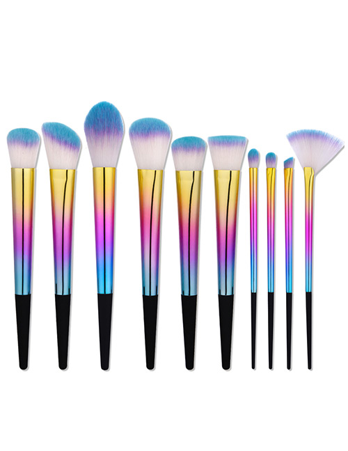 Fashion Multi-color Sector Shape Decorated Simple Makeup Brush (10 Pcs)