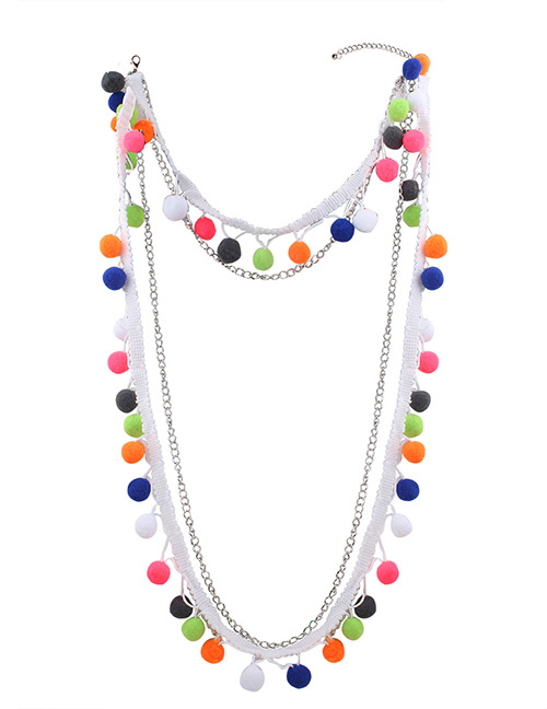 Fashion Multi-color Fuzzy Balls Decorated Multi-layer Necklace