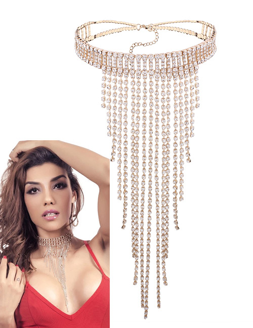 Fashion Gold Color Long Tassel Decorated Pure Color Necklace