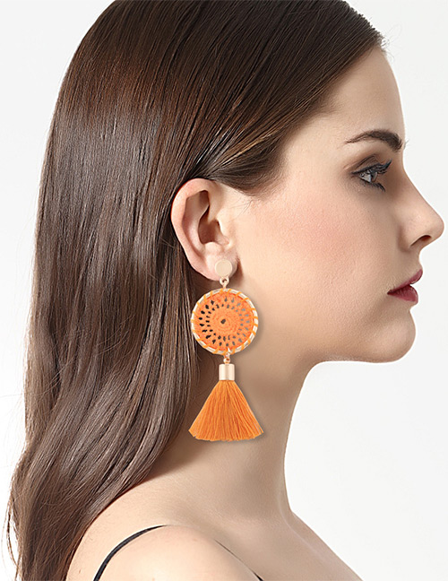Fashion Orange Tassel Decorated Pure Color Hand-woven Earrings