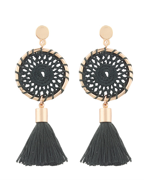 Fashion Dark Green Tassel Decorated Pure Color Hand-woven Earrings
