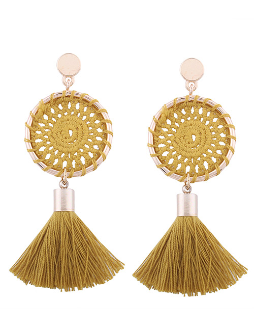 Fashion Yellow Tassel Decorated Pure Color Hand-woven Earrings