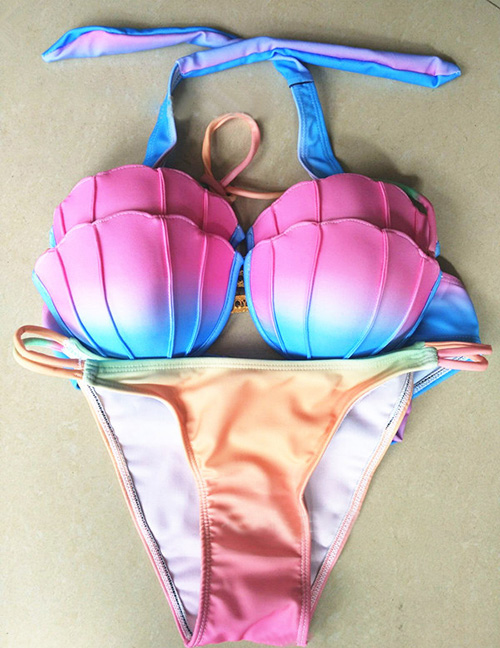 Sexy Multi-color Color Matching Decorated Shell Shape Bikini