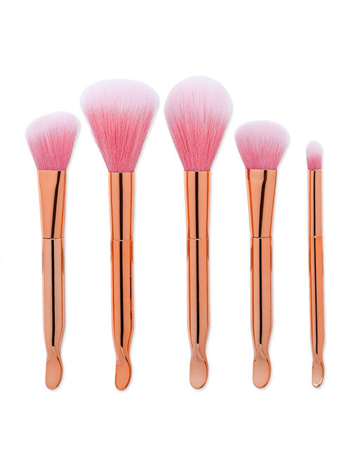 Trendy Rose Gold Pure Color Decorated Simple Makeup Brush(5pcs)