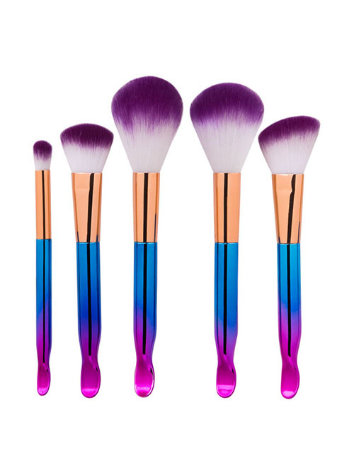 Trendy Blue+purple Color Matching Decorated Makeup Brush(5pcs)