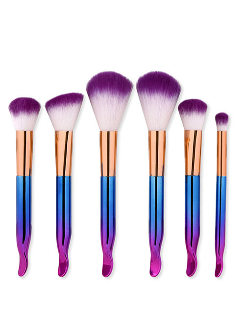 Trendy Blue+purple Color Matching Decorated Makeup Brush(6pcs)