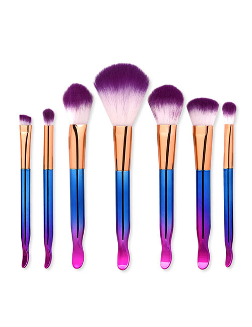 Trendy Blue+purple Color Matching Decorated Makeup Brush(7pcs)