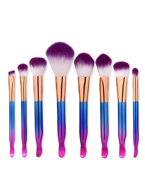 Trendy Blue+purple Color Matching Decorated Makeup Brush(8pcs)