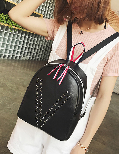 Fashion Black Round Shape Decorated Backpack