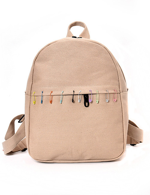 Lovely Khaki Pin Shape Decorated Backpack