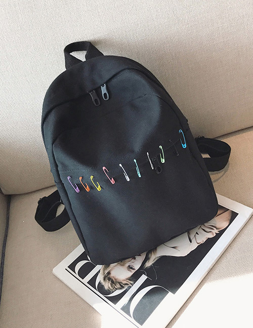 Lovely Black Pin Shape Decorated Backpack