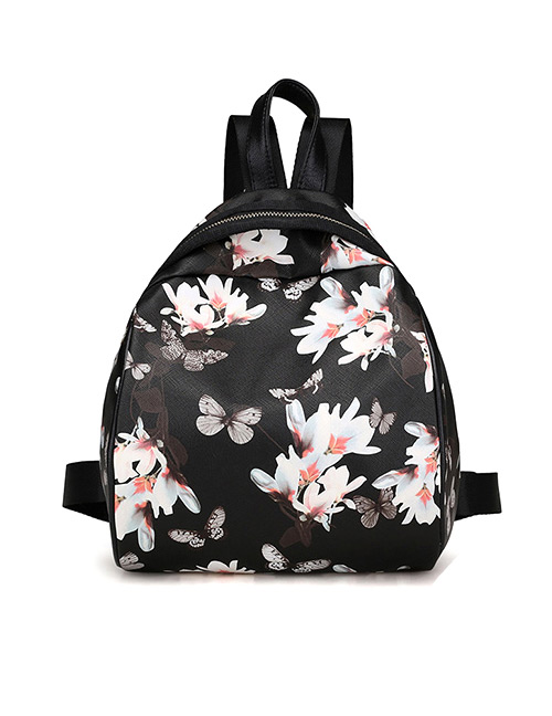 Lovely Black Flower Pattern Decorated Backpack