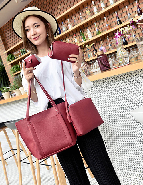 Fashion Red Pure Color Decorated Bags (4pcs)