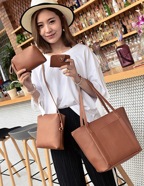 Fashion Brown Pure Color Decorated Bags (4pcs)