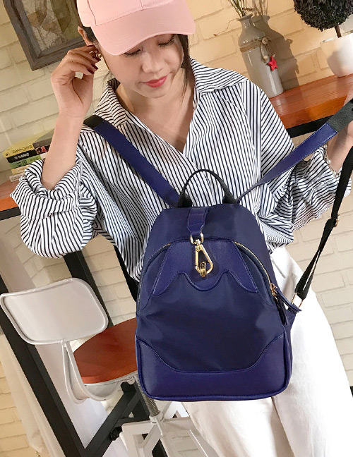 Fashion Blue Pure Color Decorated Waterproof Backpack