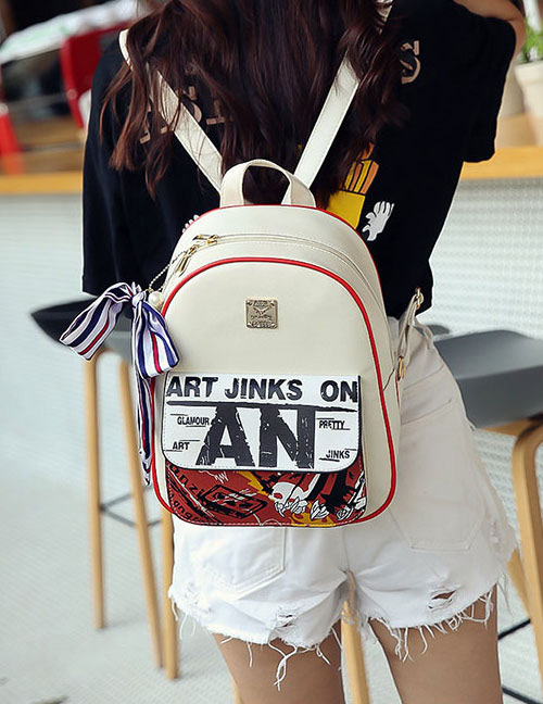 Fashion Beige Letter Pattern Decorated Simple Backpack