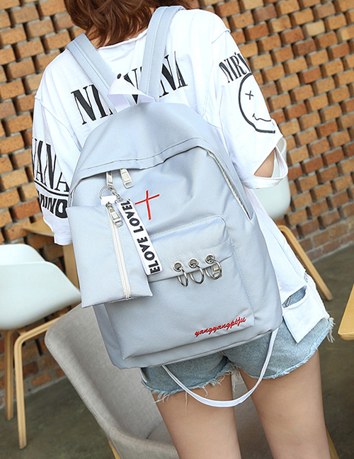 Fashion Gray Circular Rings Decorated Waterproof Backpack