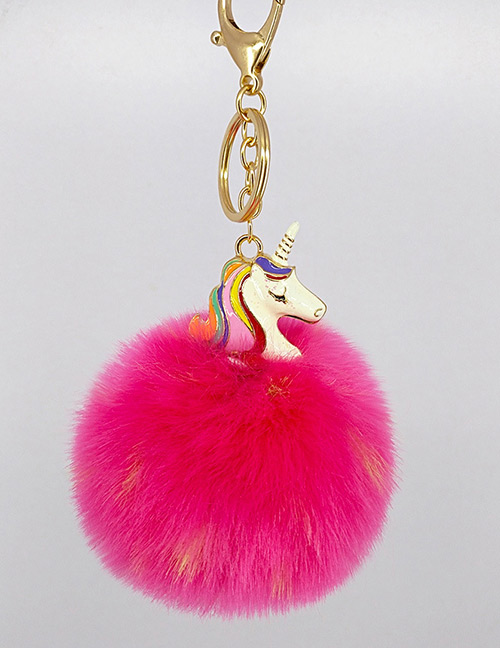 Fashion Plum Red Unicorn&fuzzy Ball Decorated Simple Key Chain