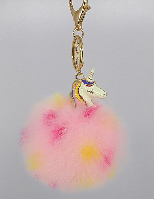 Fashion Light Pink Unicorn&fuzzy Ball Decorated Simple Key Chain