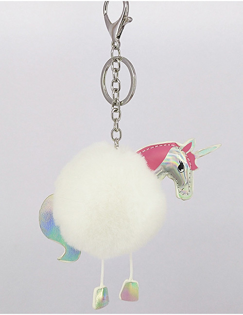 Fashion White Unicorn&fuzzy Ball Decorated Simple Key Chain
