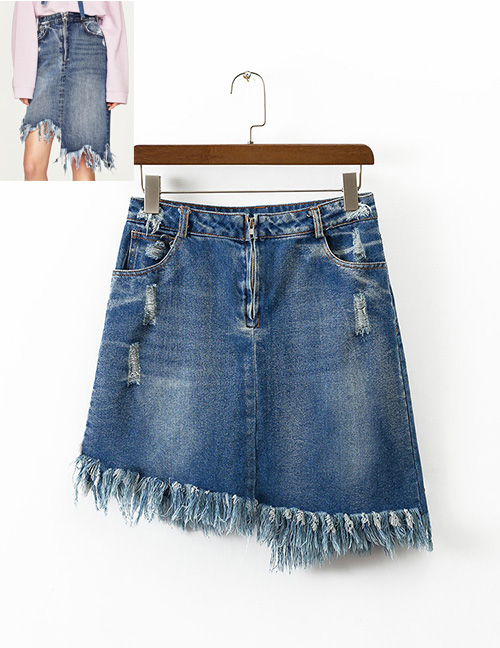 Fashion Blue Tassel Decorated Irregular Shape Skirt