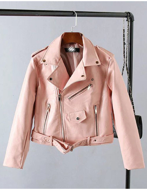 Fashion Pink Belt Decorated Short Jacket