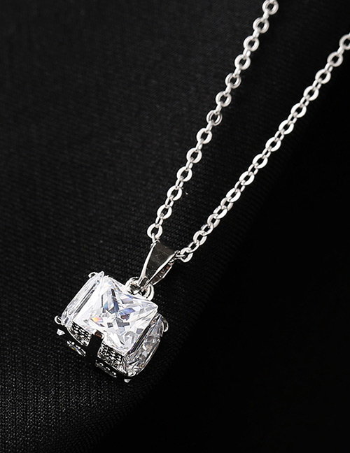 Fashion Silver Color Square Shape Diamnond Decorated Necklace