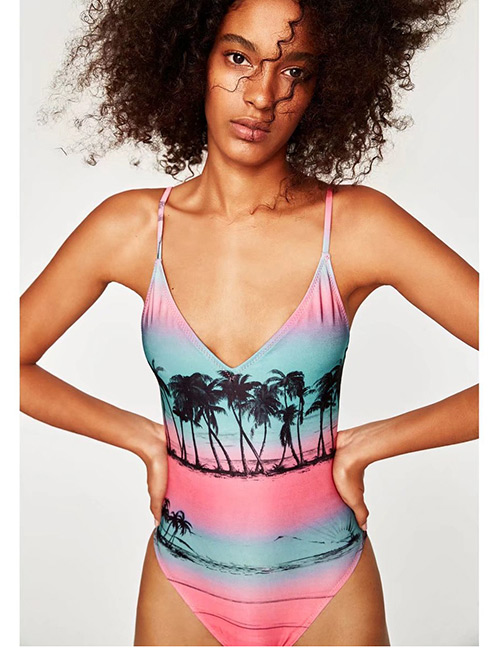 Sexy Multi-color Coconut Tree Decorated Swimwear