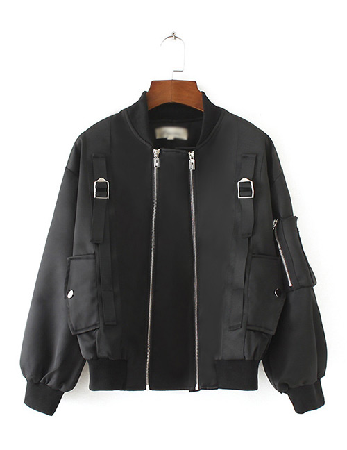 Fashion Black Pure Color Decorated Jacket
