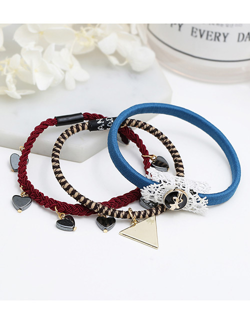 Fashion Red+blue Heart Shape Decorated Hair Band ( 3 Pcs)