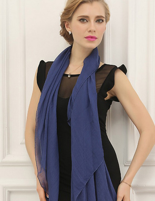 Fashion Navy Pure Color Decorated Scarf