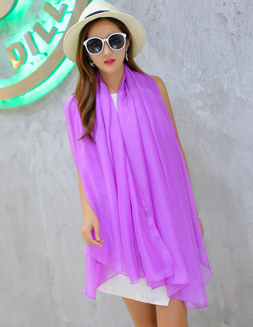 Fashion Purple Pure Color Decorated Scarf