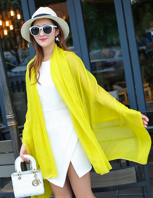 Fashion Yellow Pure Color Decorated Scarf