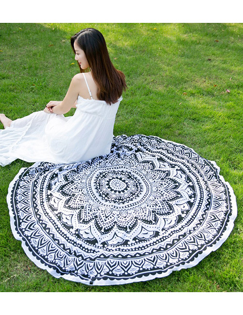 Fashion White+black Flower Pattern Decorated Beach Scarf