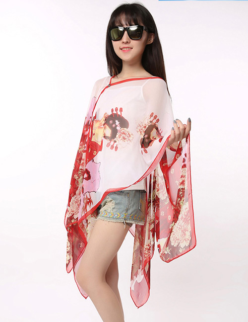 Fashion Red Figure Pattern Decorated Scarf
