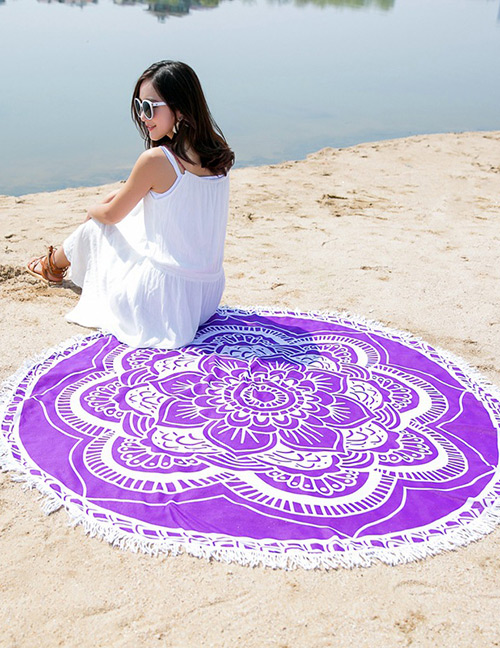 Fashion Purple Flower Pattern Decorated Beach Scarf
