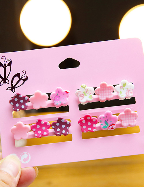 Fashion Pink Grid Pattern Decorated Hair Clip (12 Pcs)