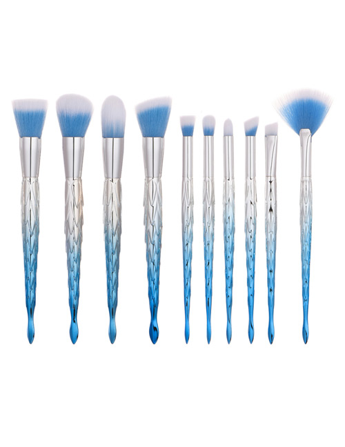 Fashion Blue+silver Color Sector Shape Decorated Makeup Brush (10 Pcs)