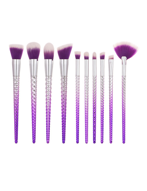 Fashion Purple+silver Color Sector Shape Decorated Makeup Brush (10 Pcs)