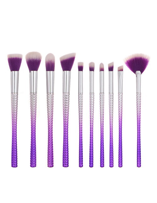Fashion Purple+silver Color Pure Color Decorated Makeup Brush (10 Pcs)