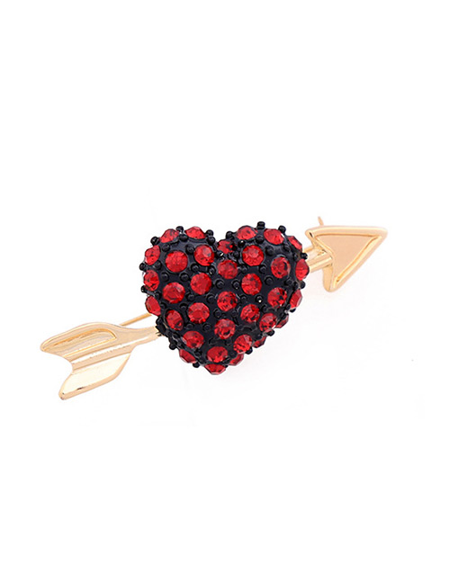 Fashion Red+gold Color Heart Shape Decorated Brooch